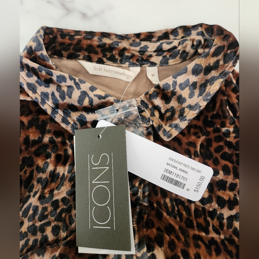 Soft Surroundings Icon Silk Velvet‎ Poets leopard tunic shirt blouse cheetah NWT - Picture 11 of 12